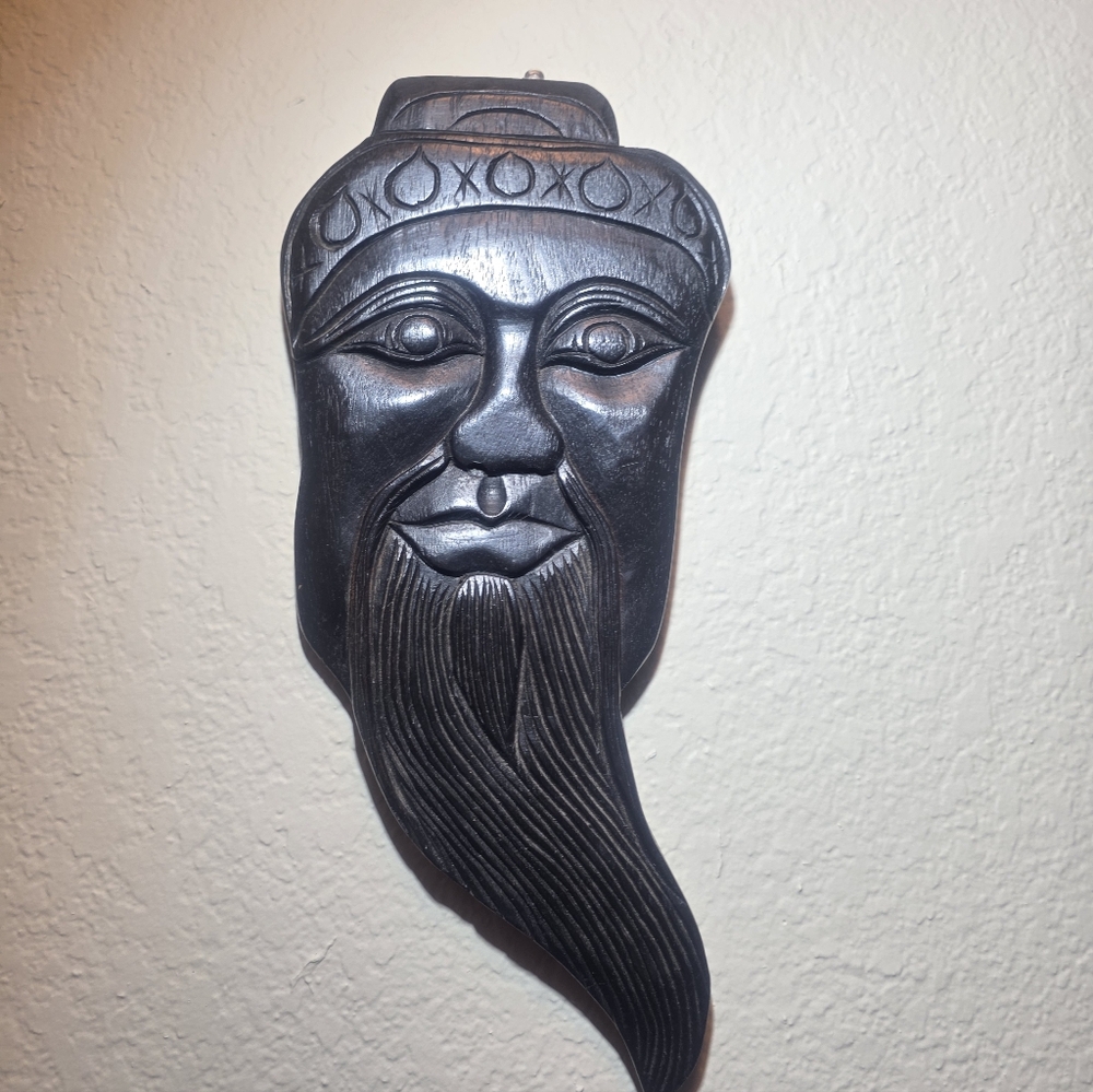 Hand-Carved Wooden Wall Mask Art Sculpture Tribal Vintage Style Home Décor